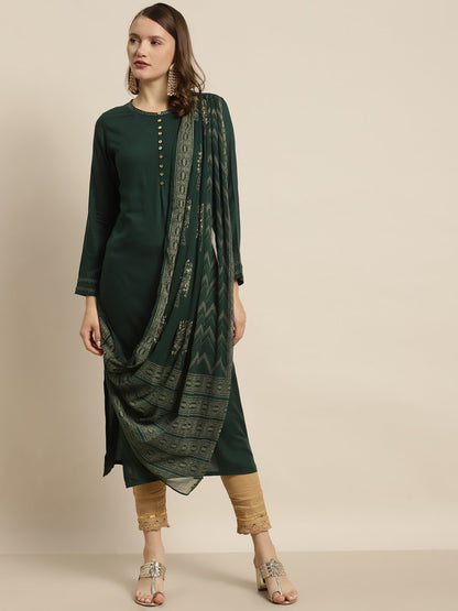 Women's Rayon Kurta with Chiffon Drape