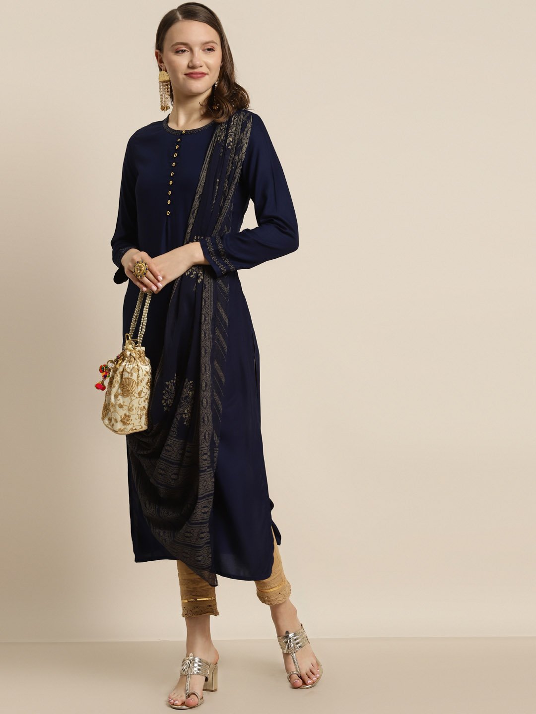 Women's Rayon Kurta with Chiffon Drape
