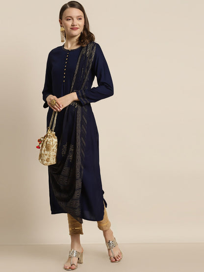 Women's Rayon Kurta with Chiffon Drape