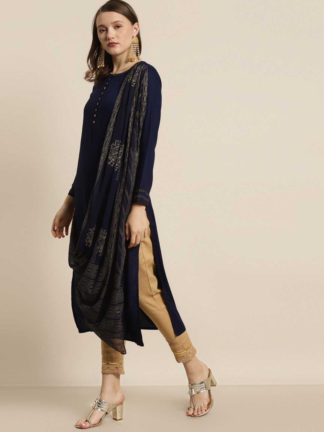 Women's Rayon Kurta with Chiffon Drape