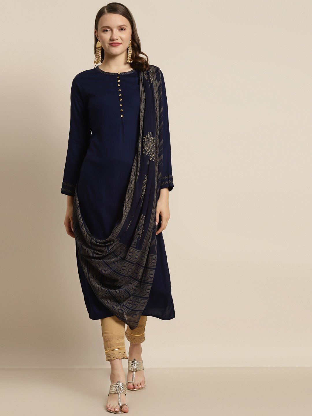 Women's Rayon Kurta with Chiffon Drape