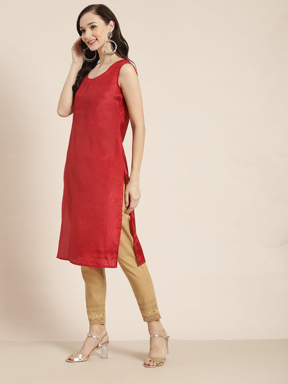 Women's Chanderi Silk Gold Foil Print Anarkali Kurta with Shantoon Inner