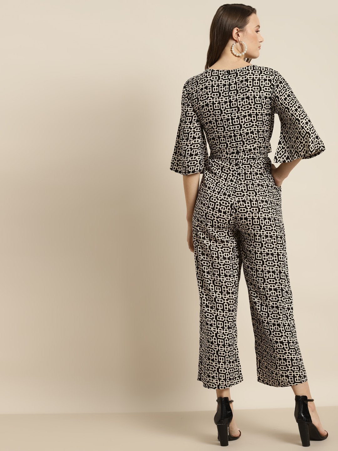 Women's Black Rayon Geometric Print Jumpsuit