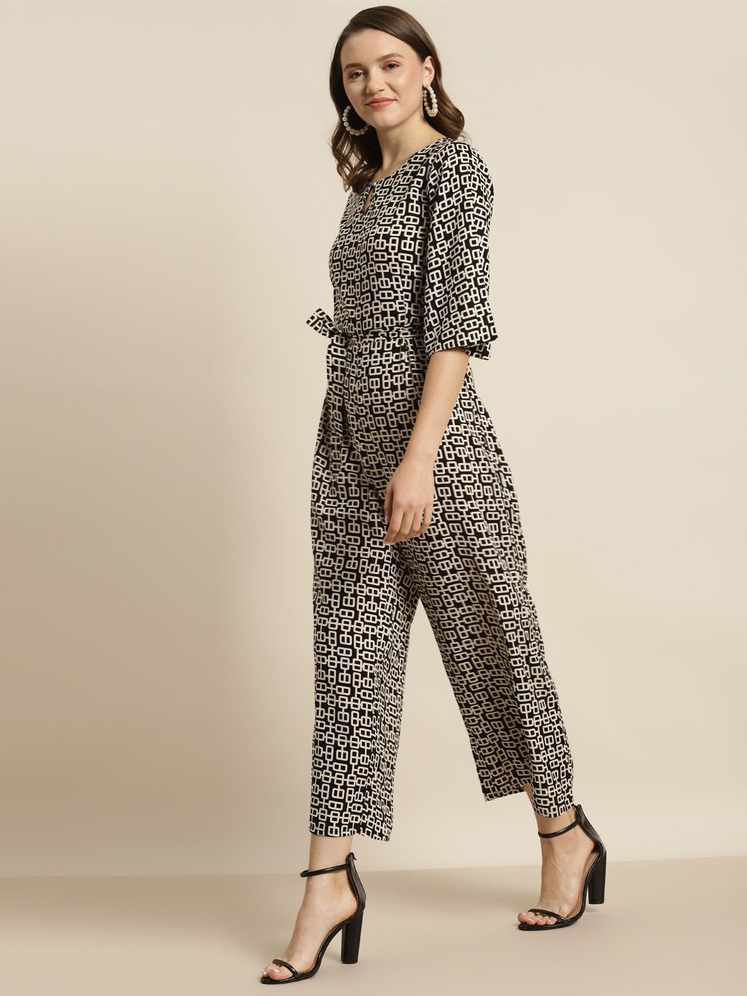 Women's Black Rayon Geometric Print Jumpsuit