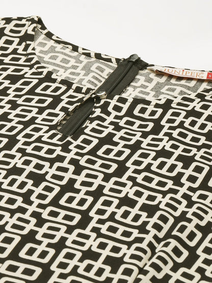 Women's Black Rayon Geometric Print Jumpsuit