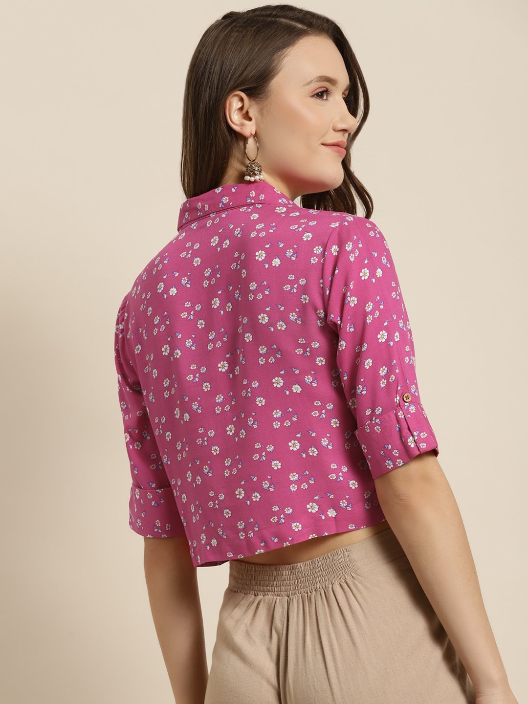 Women's Pink Rayon Floral Print Top