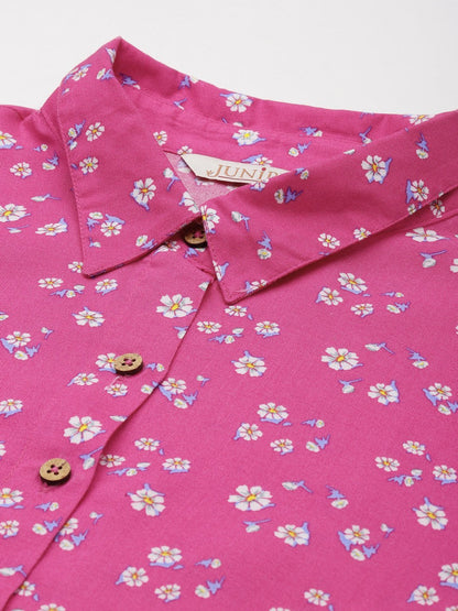 Women's Pink Rayon Floral Print Top