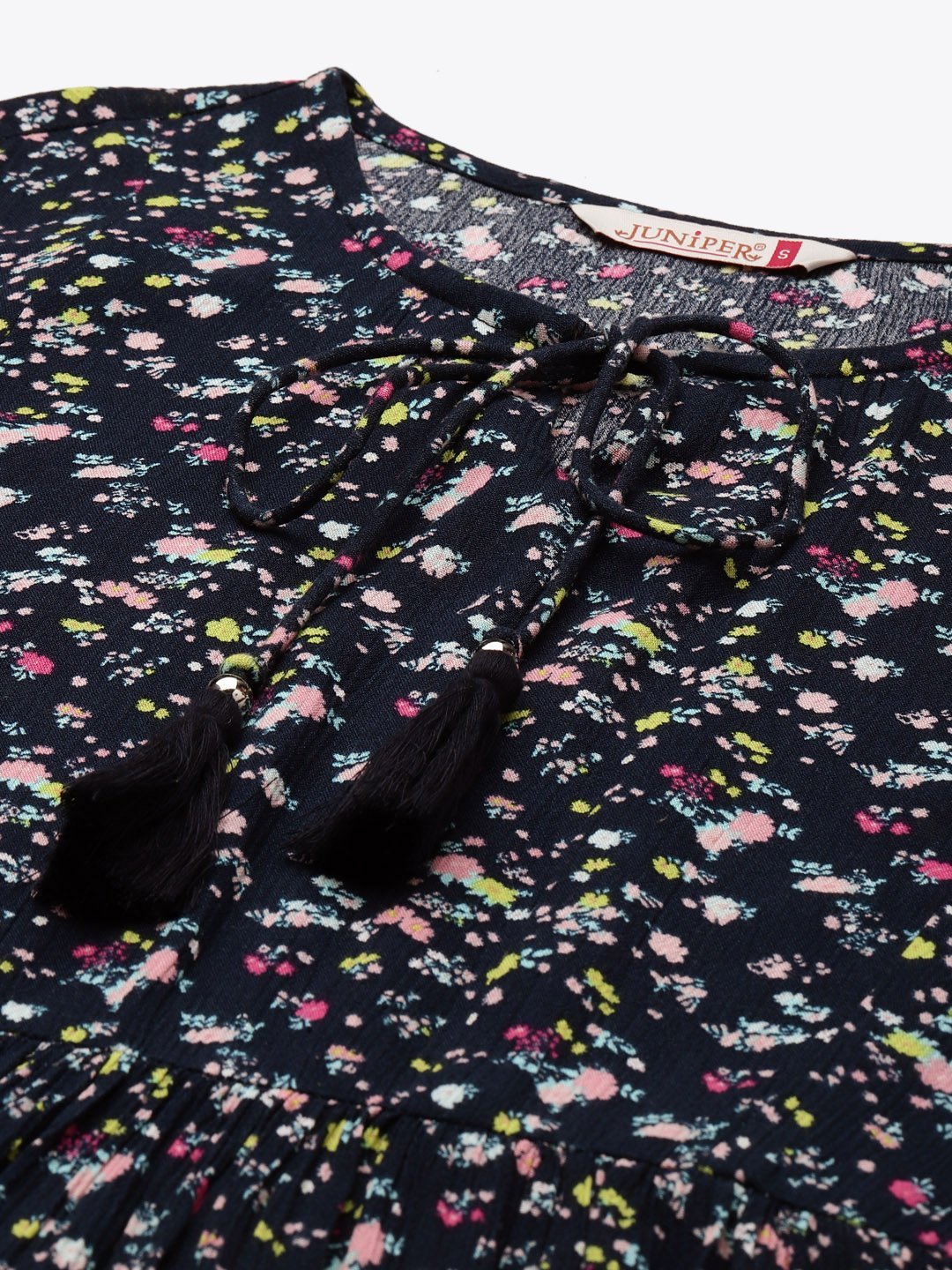 Women's Navy Rayon Crepe Floral Print Tunic