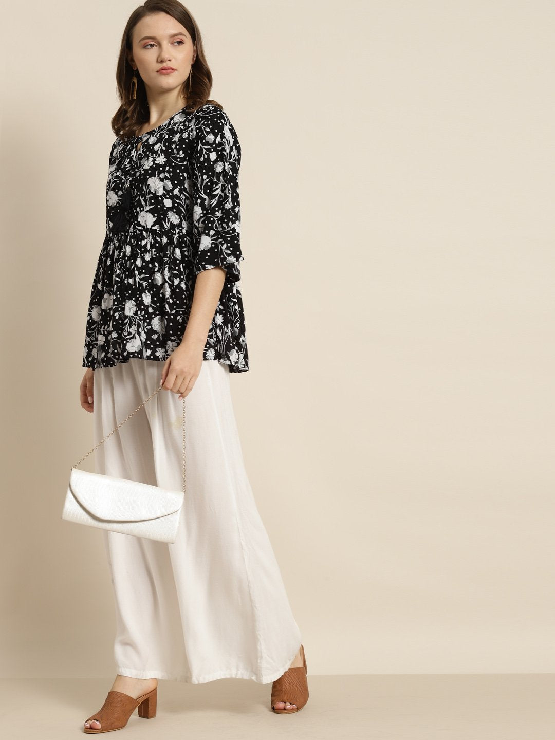 Women's Black Rayon Floral Print Tunic