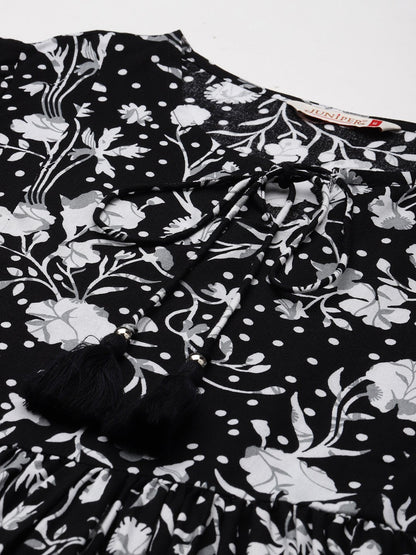 Women's Black Rayon Floral Print Tunic