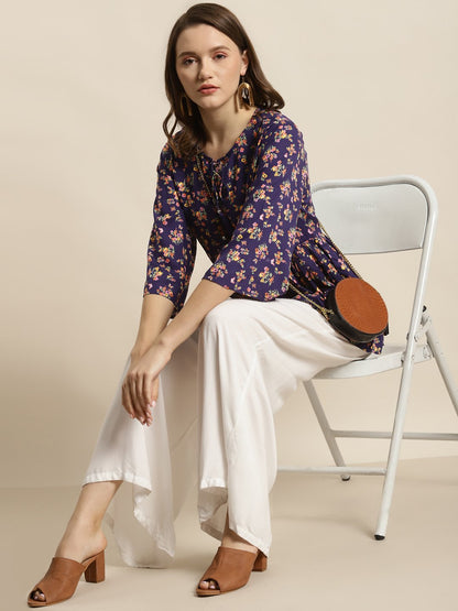 Women's Purple Rayon Floral Print Tunic