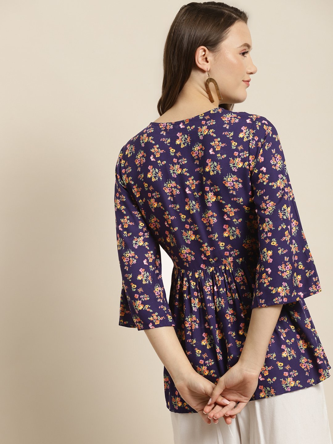 Women's Purple Rayon Floral Print Tunic