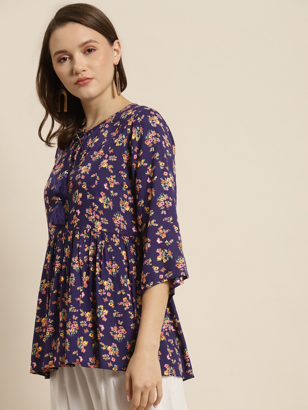 Women's Purple Rayon Floral Print Tunic