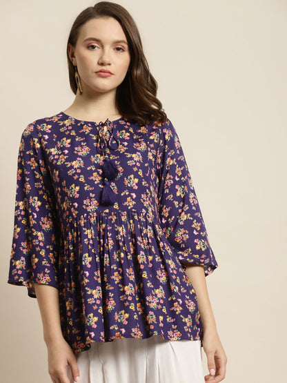 Women's Purple Rayon Floral Print Tunic