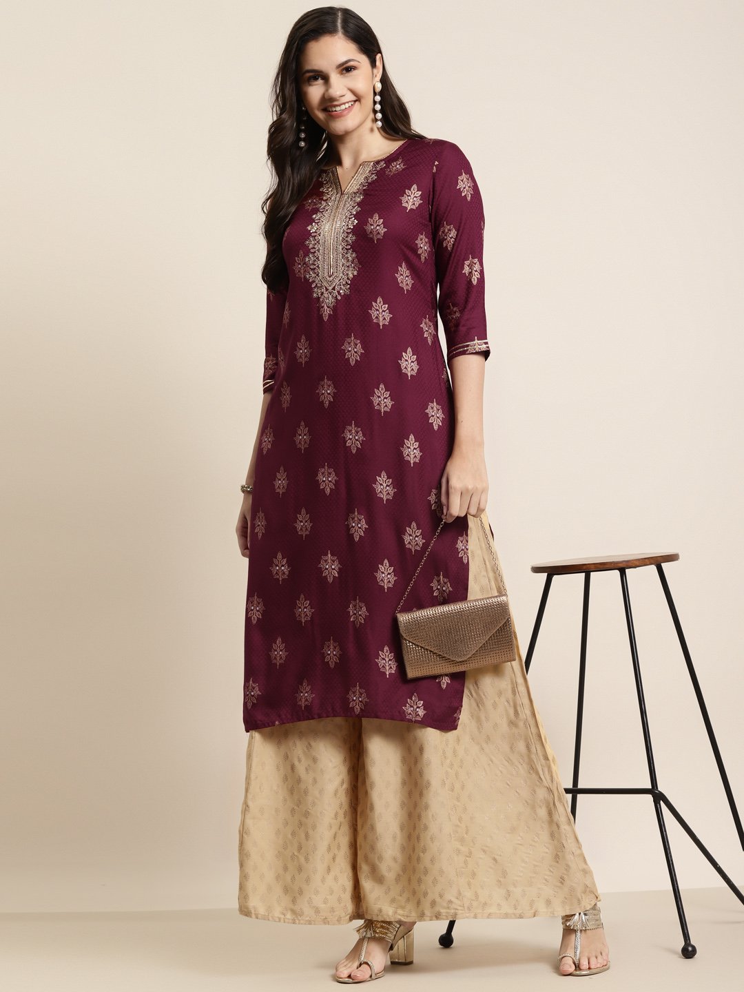Women's Rayon Dobby Printed Straight Kurt
