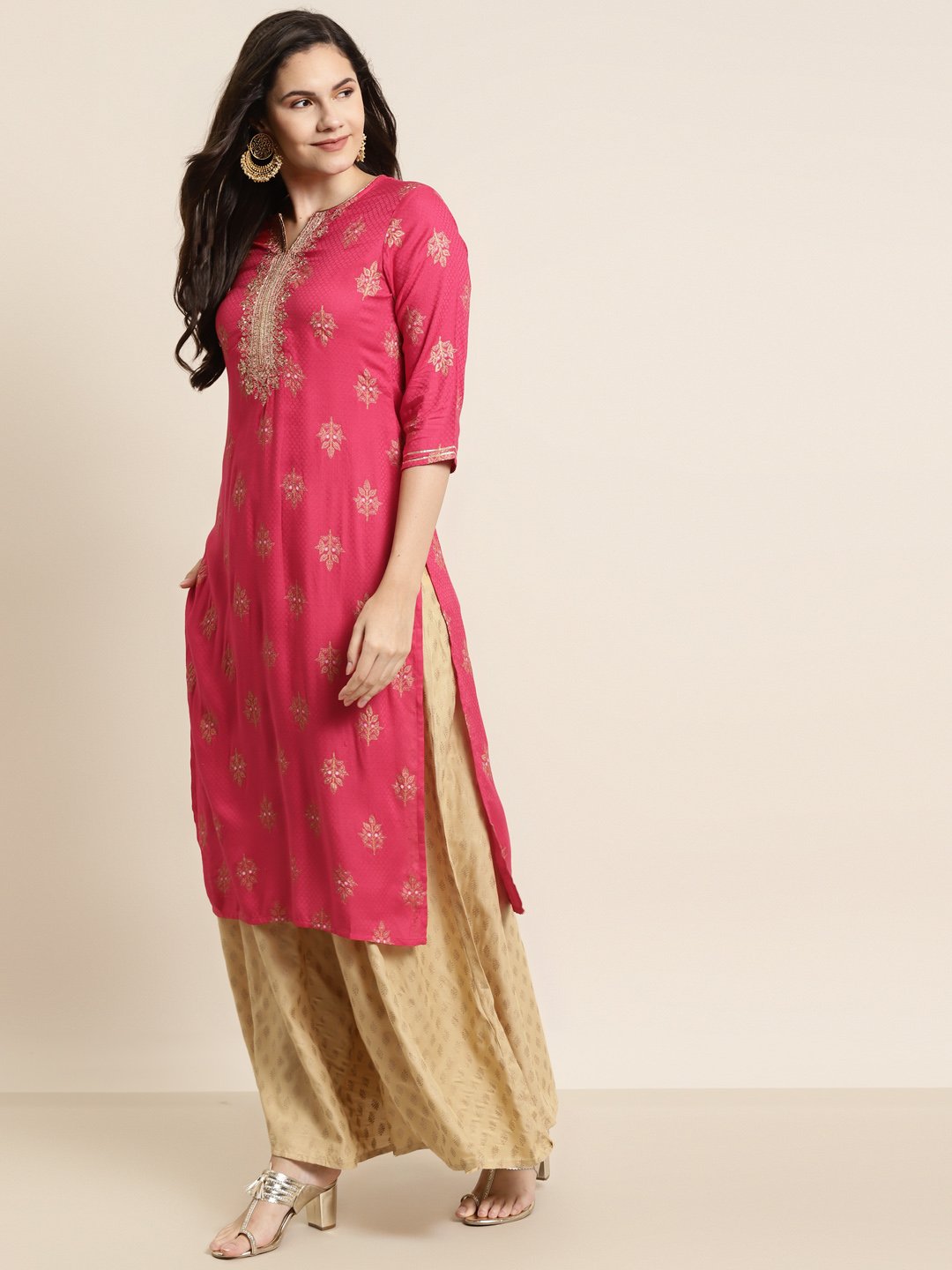 Women's Rayon Dobby Printed Straight Kurt