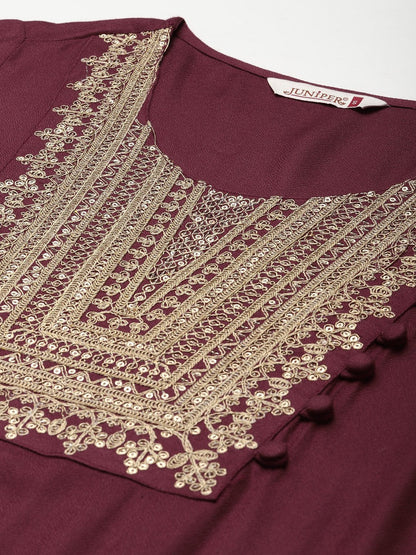 Women's Rayon Moss Embroidered Straight Kurt