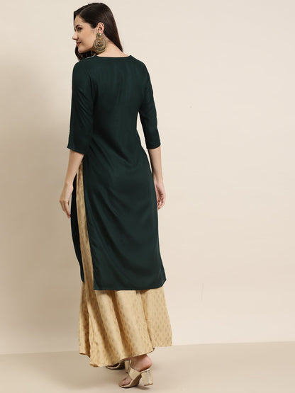 Women's Rayon Moss Embroidered Straight Kurt