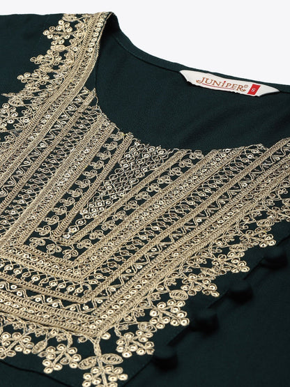 Women's Rayon Moss Embroidered Straight Kurt