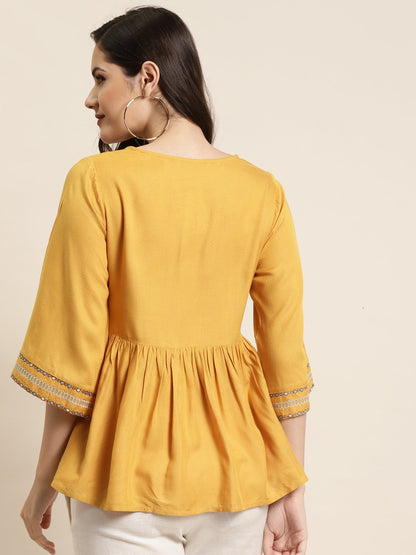 Women's Rayon Dobby Embroidered Peplum Tuni