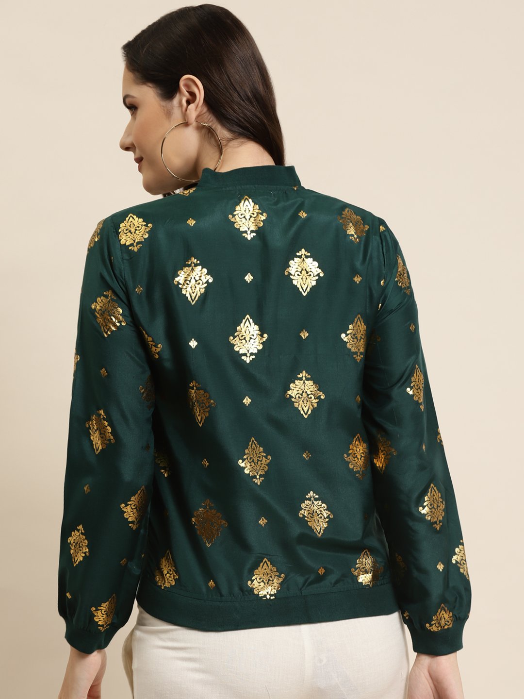 Women's Poly Crepe Printed Straight Bomber Jacke