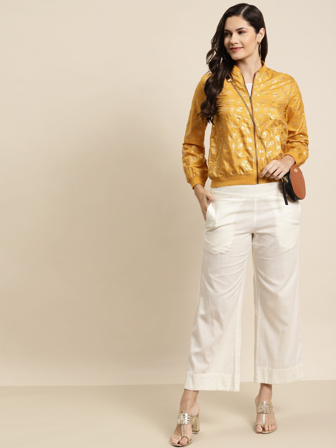 Women's Poly Crepe Printed Straight Bomber Jacke
