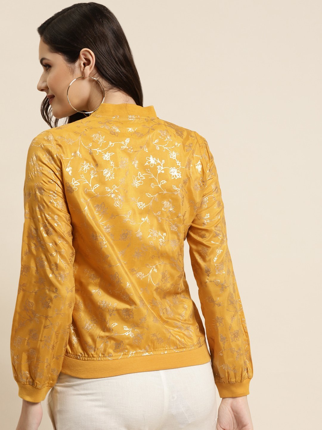 Women's Poly Crepe Printed Straight Bomber Jacke