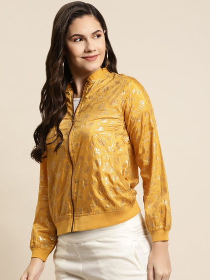 Women's Poly Crepe Printed Straight Bomber Jacke