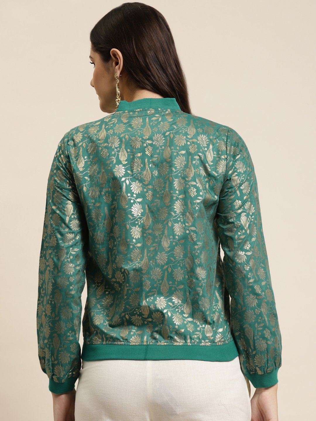 Women's Poly Crepe Printed Straight Bomber Jacke