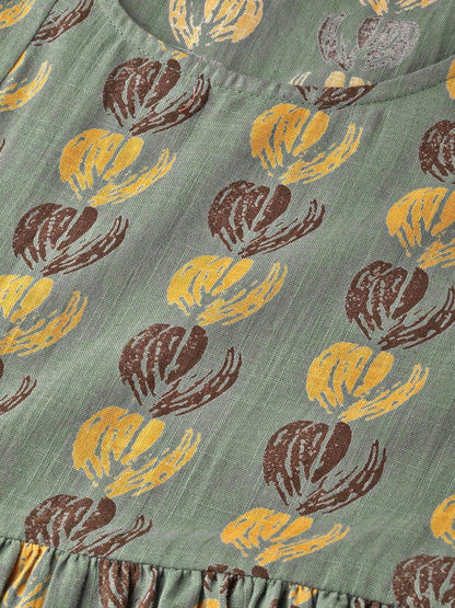 Women's  Green & Yellow Printed Maxi Dress