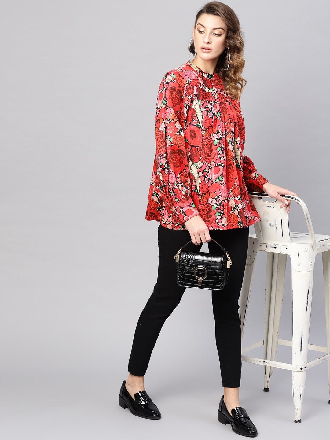 Women's Red & Black Printed Tunic