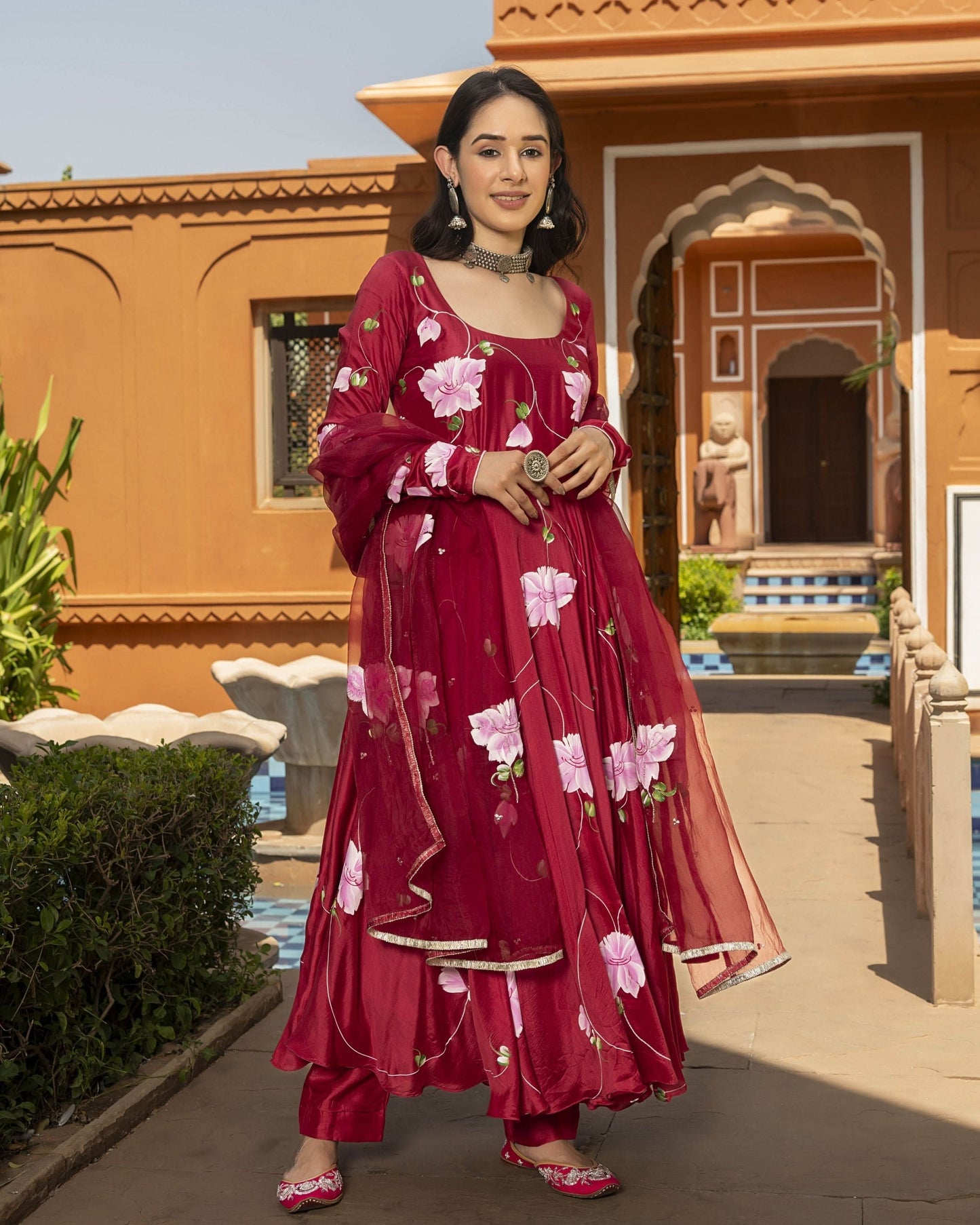 Women's Nurvi Handpainted Cotton Silk Suit Set