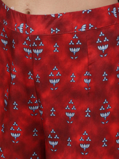 Women's  Red & Beige Printed Kurta with Palazzos