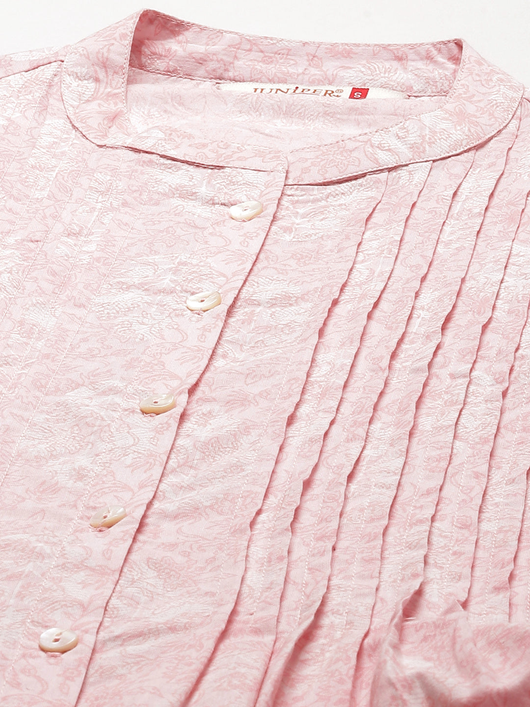 Women's  Babypink Cambric Printed A-Line Tunic