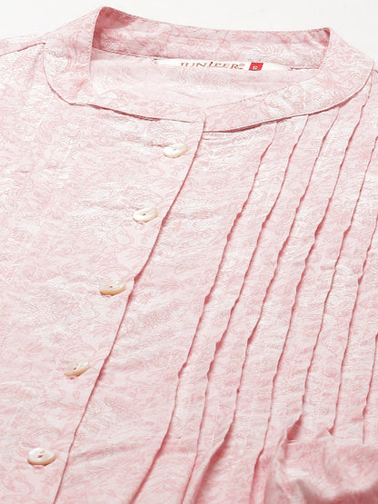 Women's  Babypink Cambric Printed A-Line Tunic