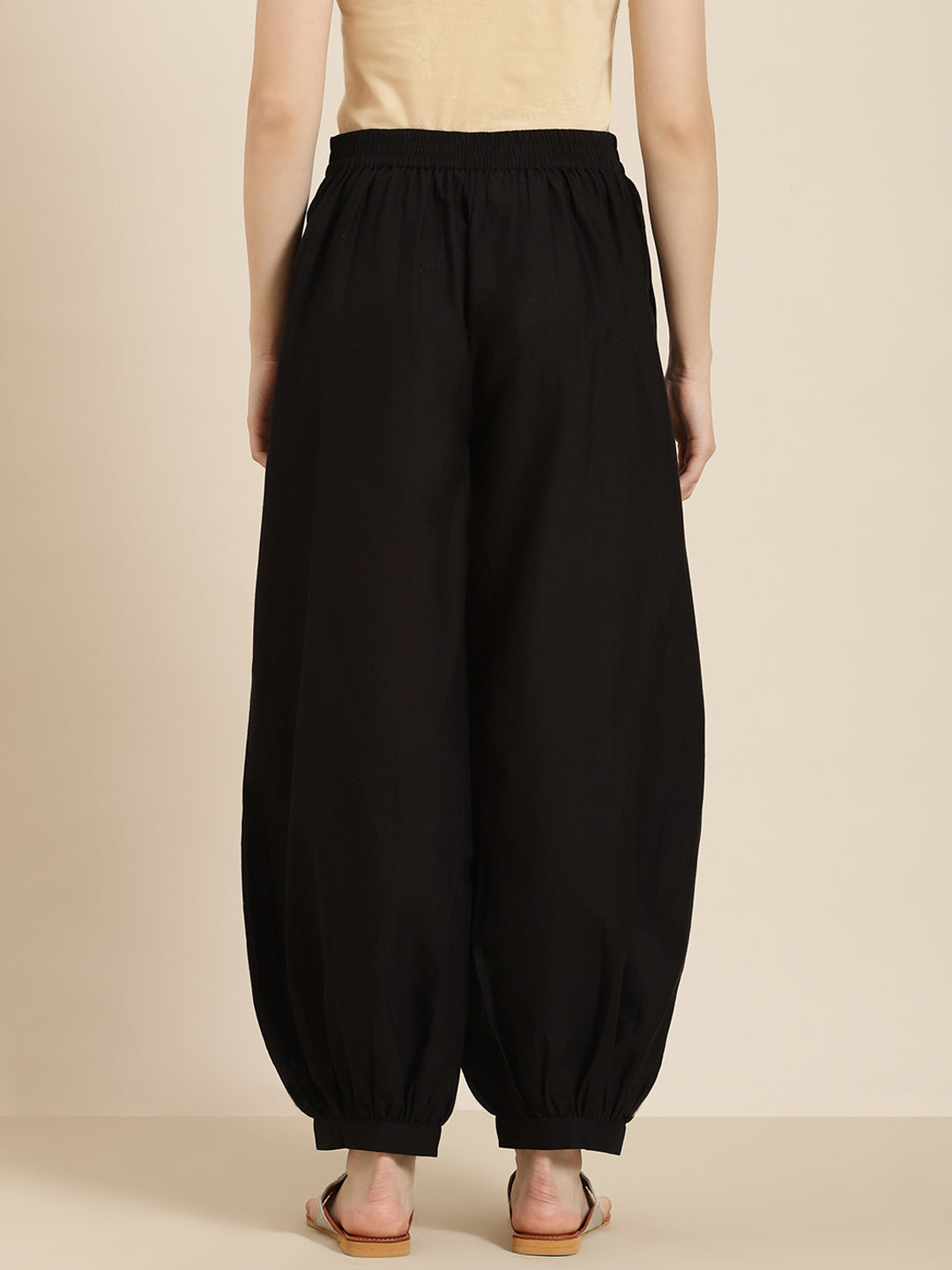 Women's  Black Cotton Flex Solid Stylized Dhoti Pant