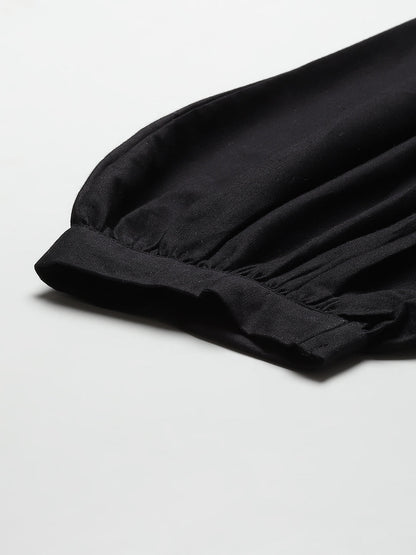 Women's  Black Cotton Flex Solid Stylized Dhoti Pant