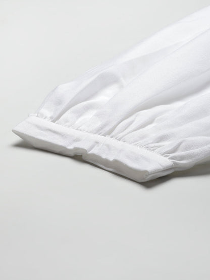Women's  White Cotton Flex Solid Stylized Dhoti Pant