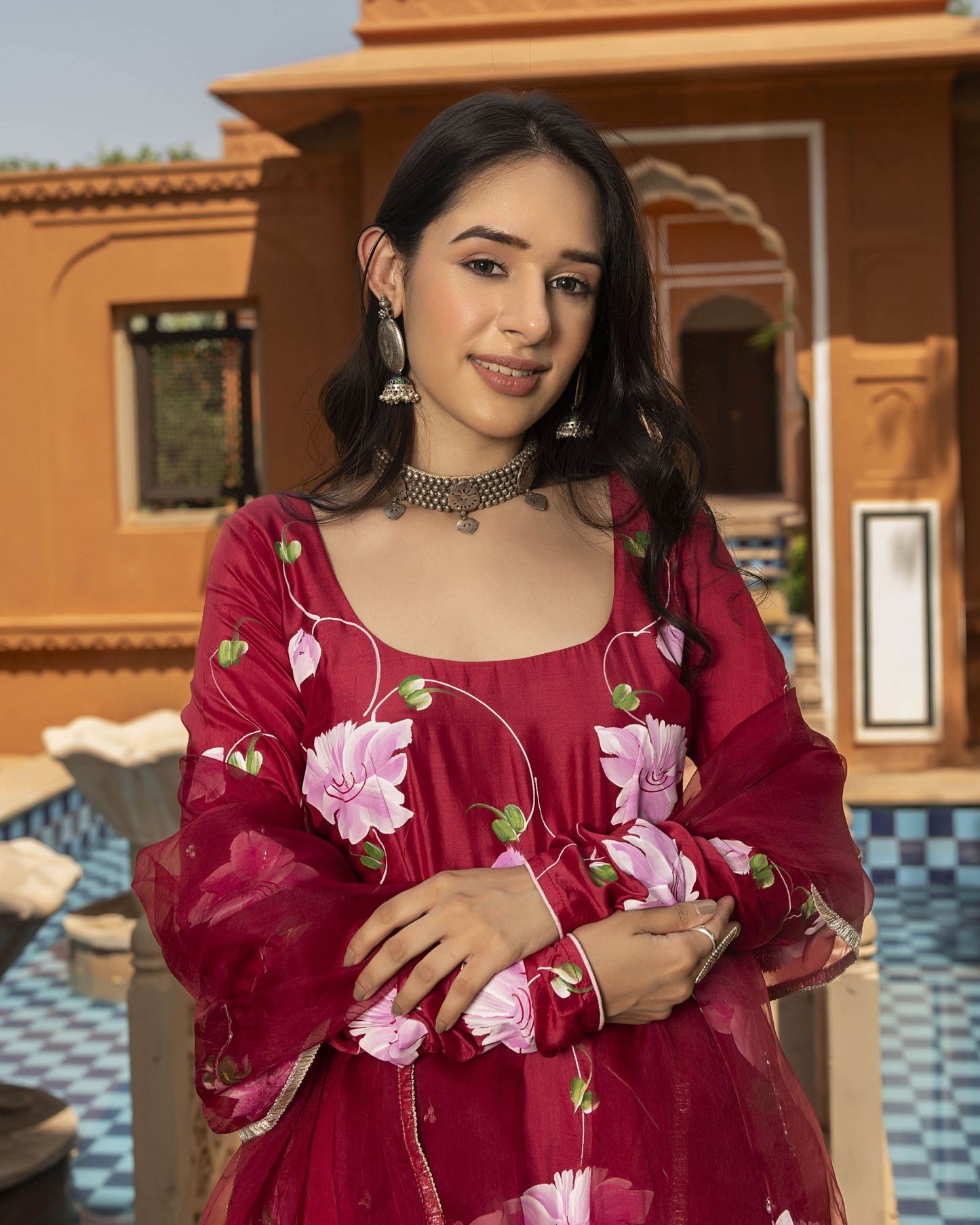 Women's Nurvi Handpainted Cotton Silk Suit Set