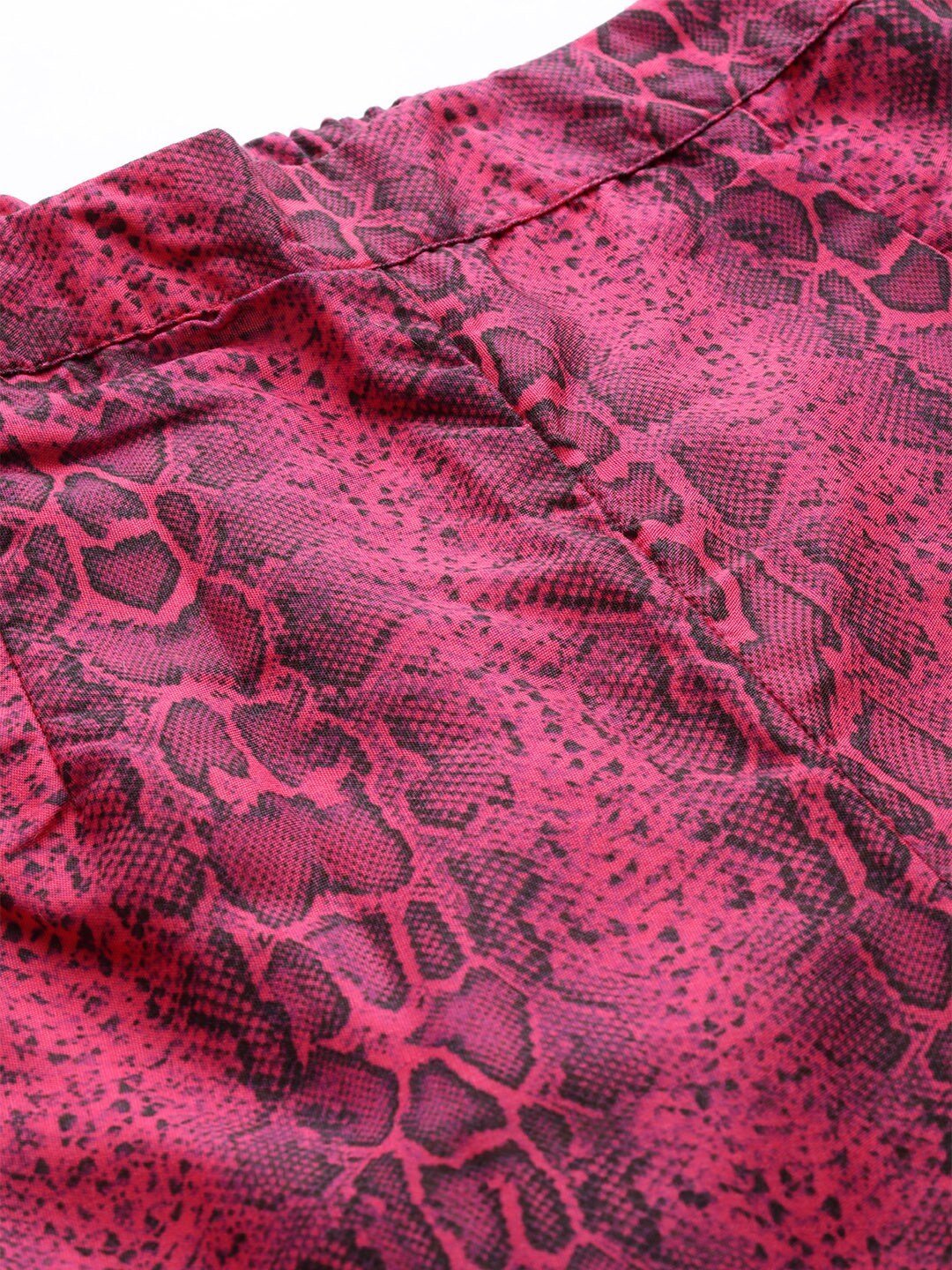 Women's  Pink & Black Printed Snakeskin Print Cropped Straight Palazzos