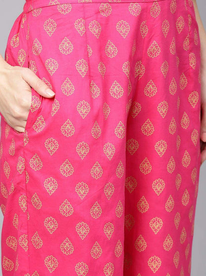 Women's  Pink Printed Kurta with Salwar