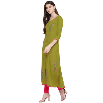 Women's Mehendi Green Cotton Kurta By Vbu