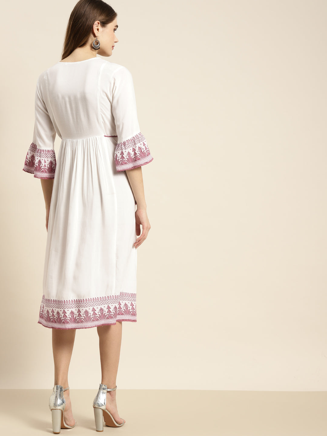 Women's  Purple Rayon Embroidered Flared Dress
