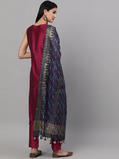 Women's  Magenta Solid Kurta with Trousers & Dupatta