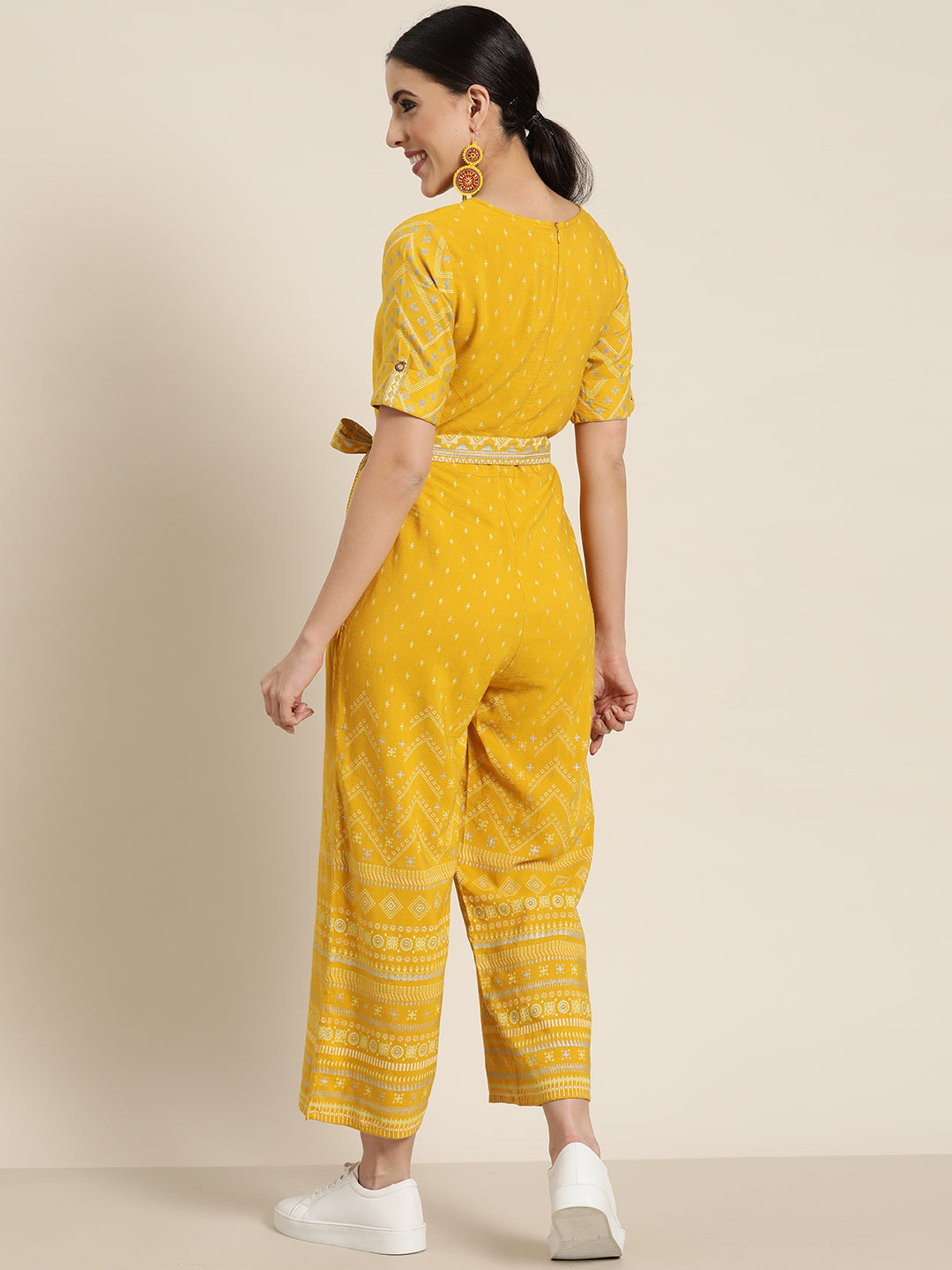 Women's  Mustard Rayon Flex Printed Straight Jumpsuit