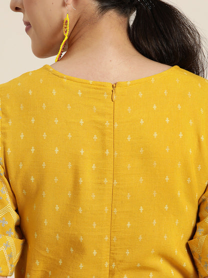 Women's  Mustard Rayon Flex Printed Straight Jumpsuit