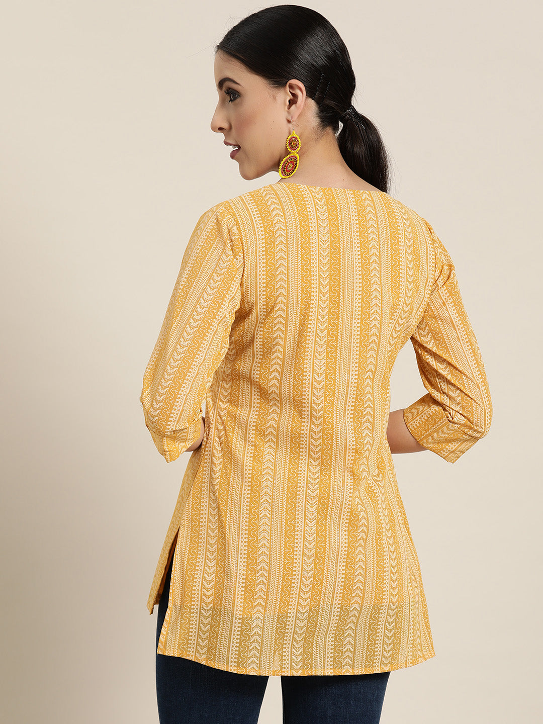 Women's  Yellow Georgette Printed High-Low Tunic