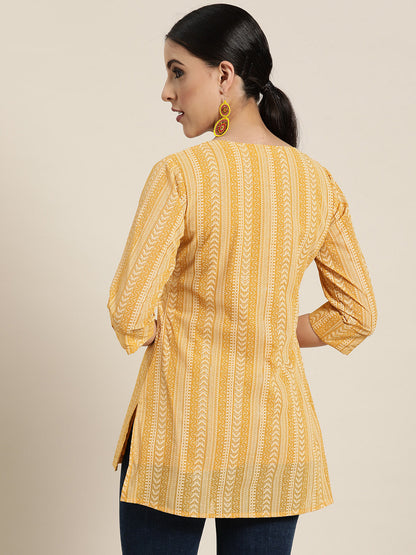 Women's  Yellow Georgette Printed High-Low Tunic