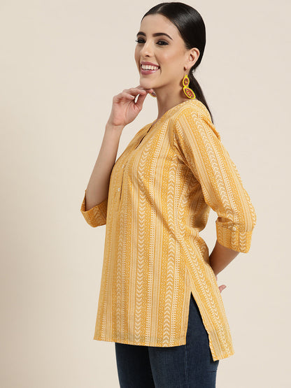 Women's  Yellow Georgette Printed High-Low Tunic