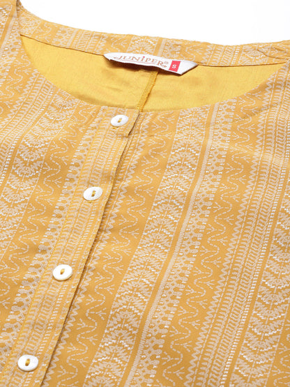 Women's  Yellow Georgette Printed High-Low Tunic